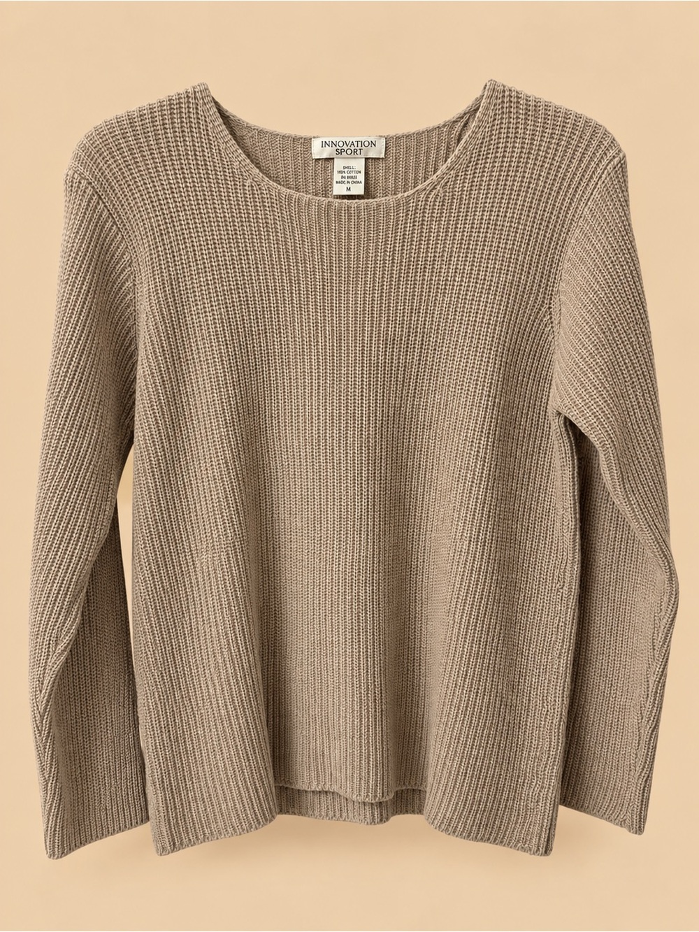 Taupe Ribbed Crewneck Sweater